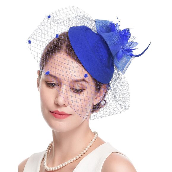 5617 Fascinator Hair Clip Pillbox Hat Bowler Feather Flower Veil Wedding